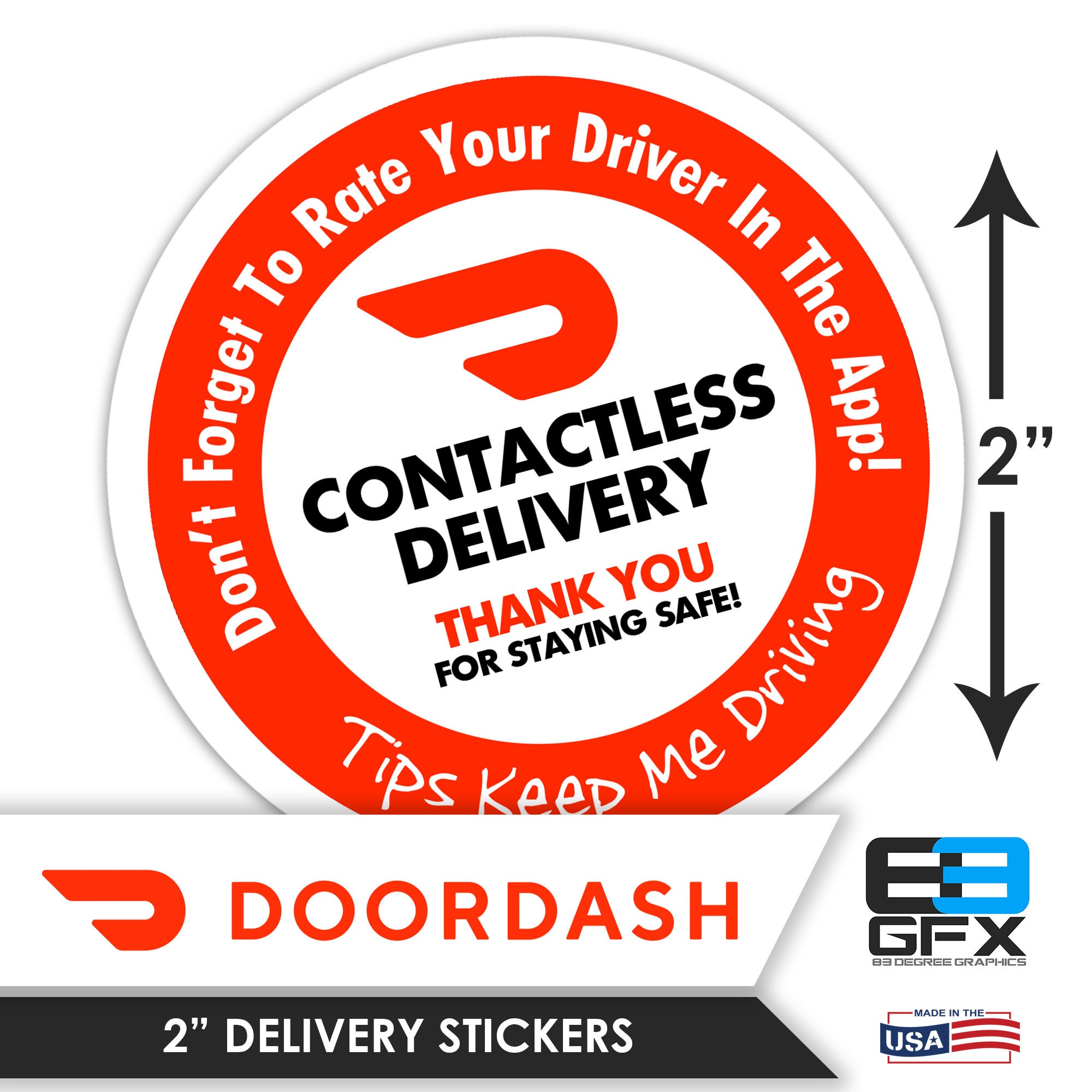 Doordash 2x2 Contactless Delivery Bag Stickers 20 Stickers Per Sheet