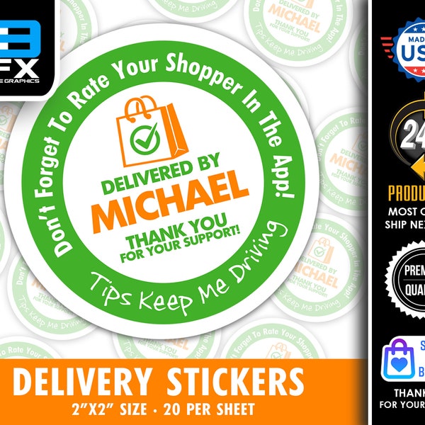 Personalized! 2" [ Tips Keep Me Driving ] Delivery Driver Bag Stickers - 20 Stickers Per Sheet- Food Delivery