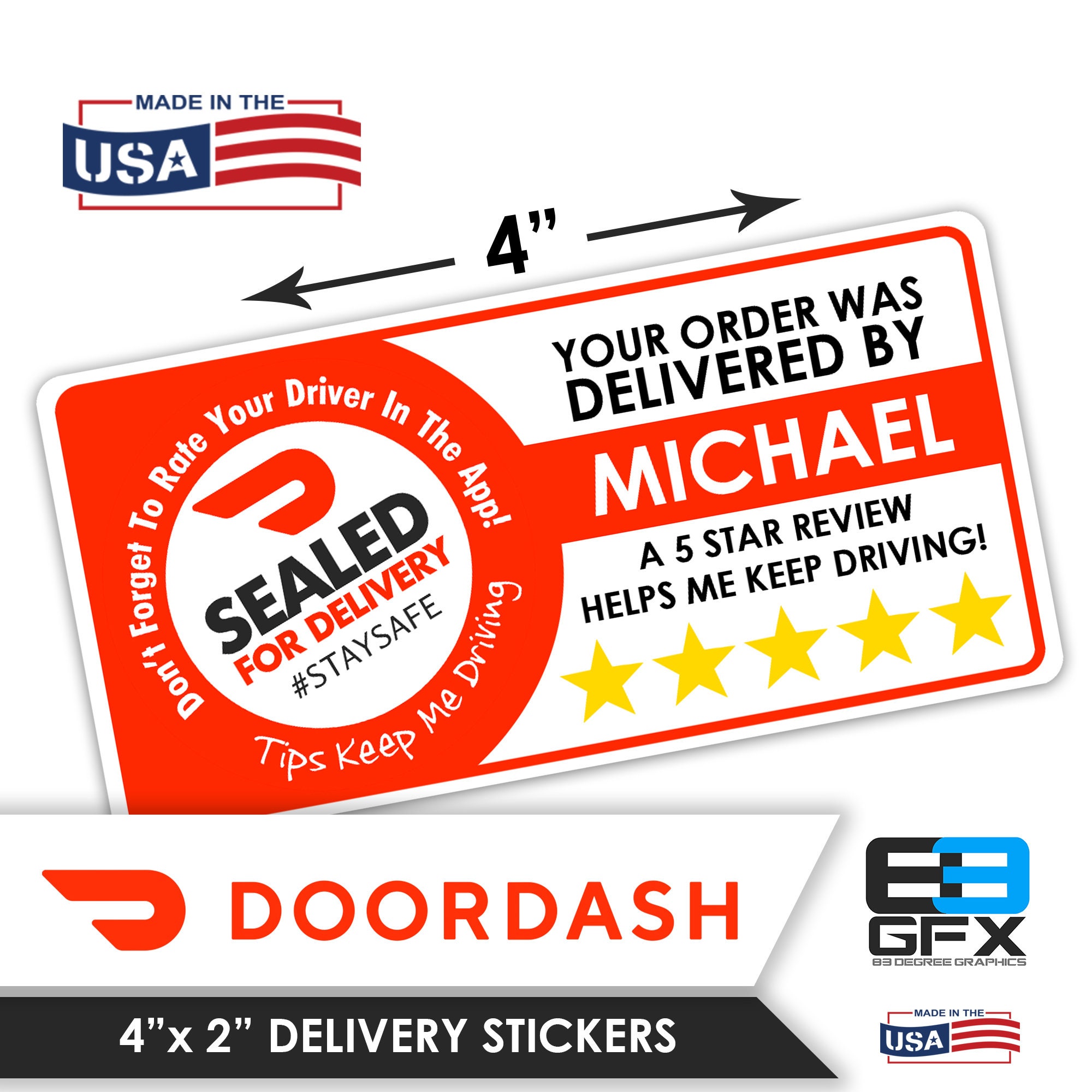 4"x2" Doordash Themed Shopper Bag Stickers SEALED - Missing Items