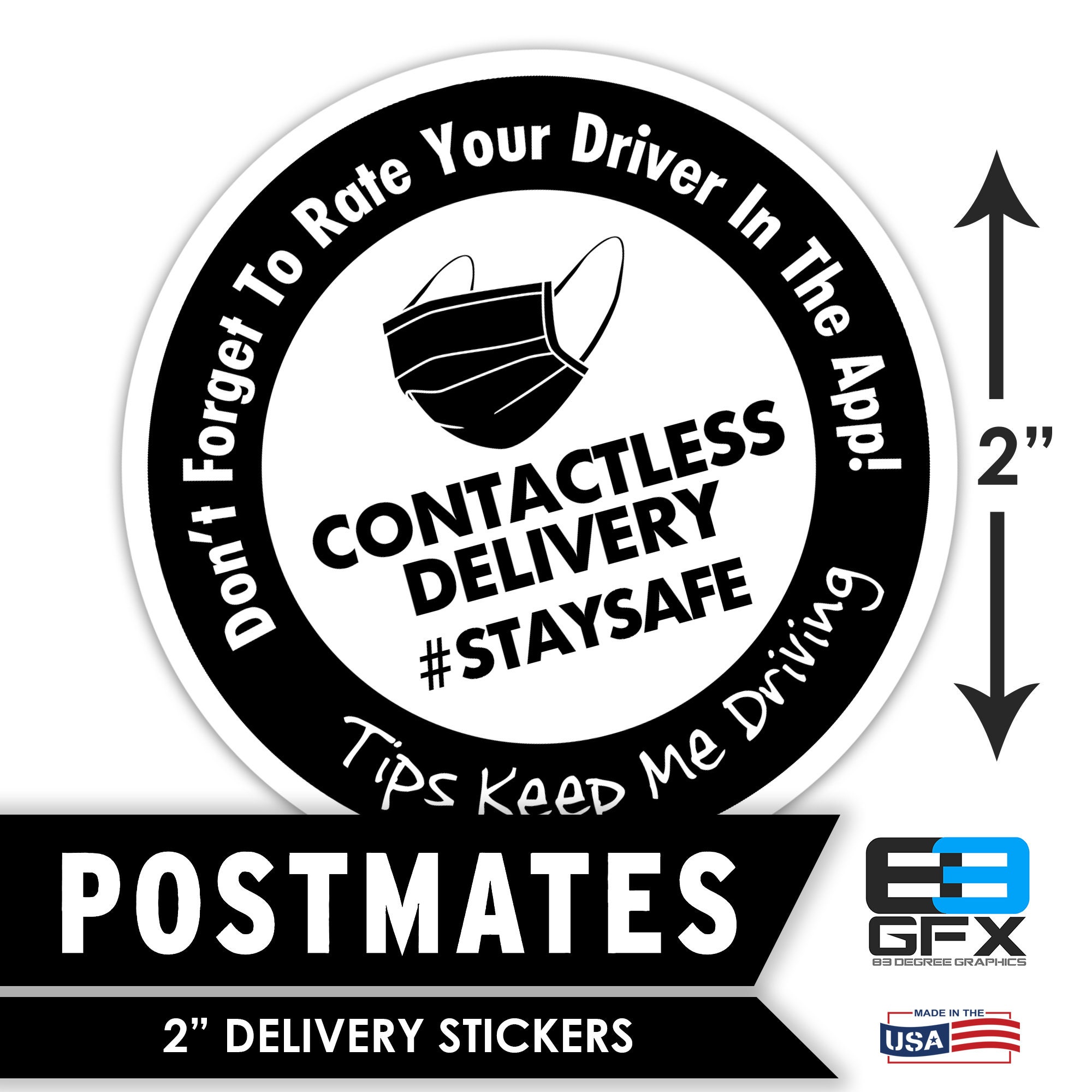Postmates 2x2 Contactless Delivery Bag Stickers 20 Stickers Per Sheet