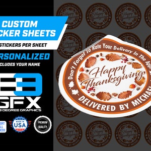 Personalized! Happy Thanksgiving - Delivery Driver Bag Stickers - 20 Stickers Per Sheet- Food Delivery