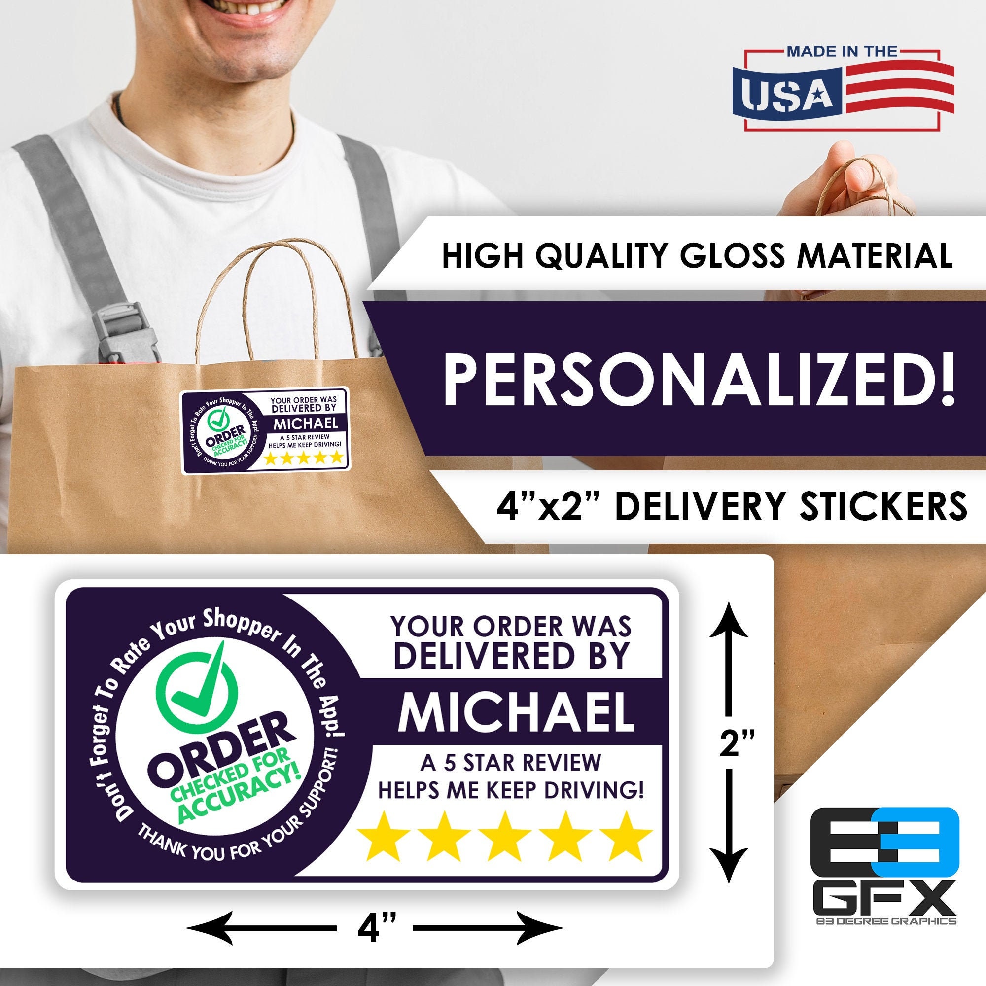 Personalized 4x2 5 Star Rating Delivery Bag Stickers 10 Stickers Per Sheet Food Delivery Shipt Colors Personalized 4x2 5 Star Rating Delivery Bag Stickers 10 Stickers Per Sheet Food Delivery Shipt Colors