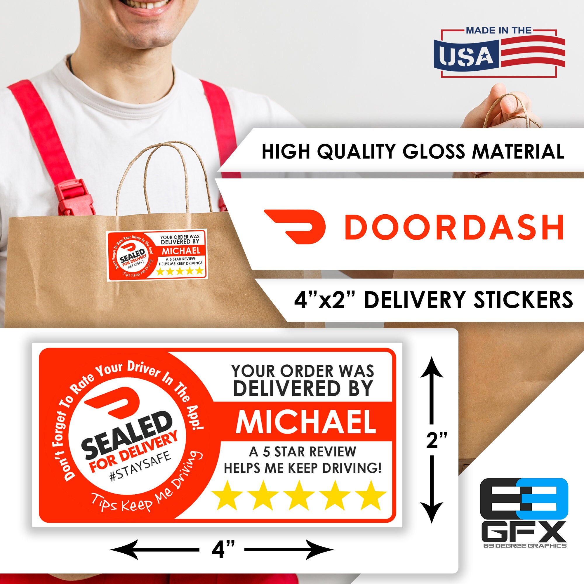 Order Checked 10 Stickers Per Sheet Food Delivery Personalized 4x2 5 Star Rating Delivery