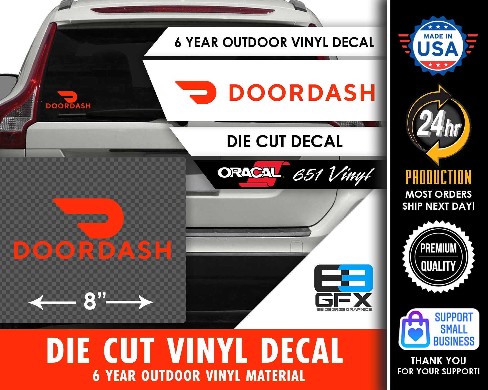 8 Wide Doordash Delivery Vinyl Die Cut Decal Food Delivery