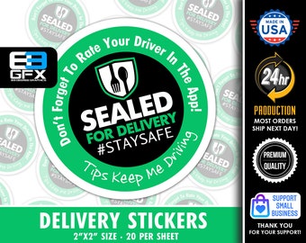 2"x2" (Sealed For Delivery) Box/Bag Stickers - 20 Stickers Per Sheet- Food Delivery