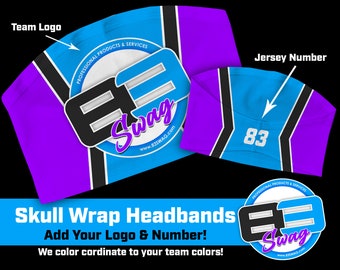 Personalized Custom Skull Wrap Headband - Includes Your Team Logo & Colors - Perfect For Any Sport!