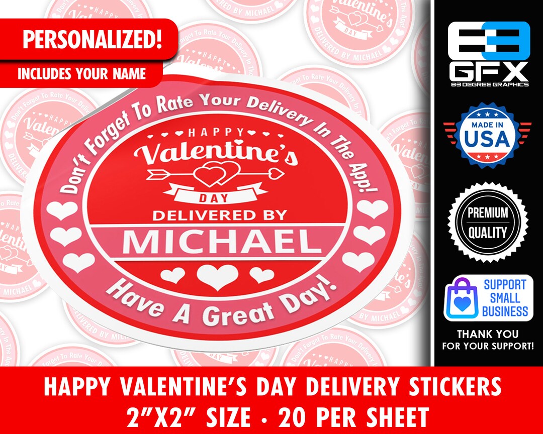 Happy Valentines Day PERSONALIZED Delivery Driver Bag Stickers 20 ...