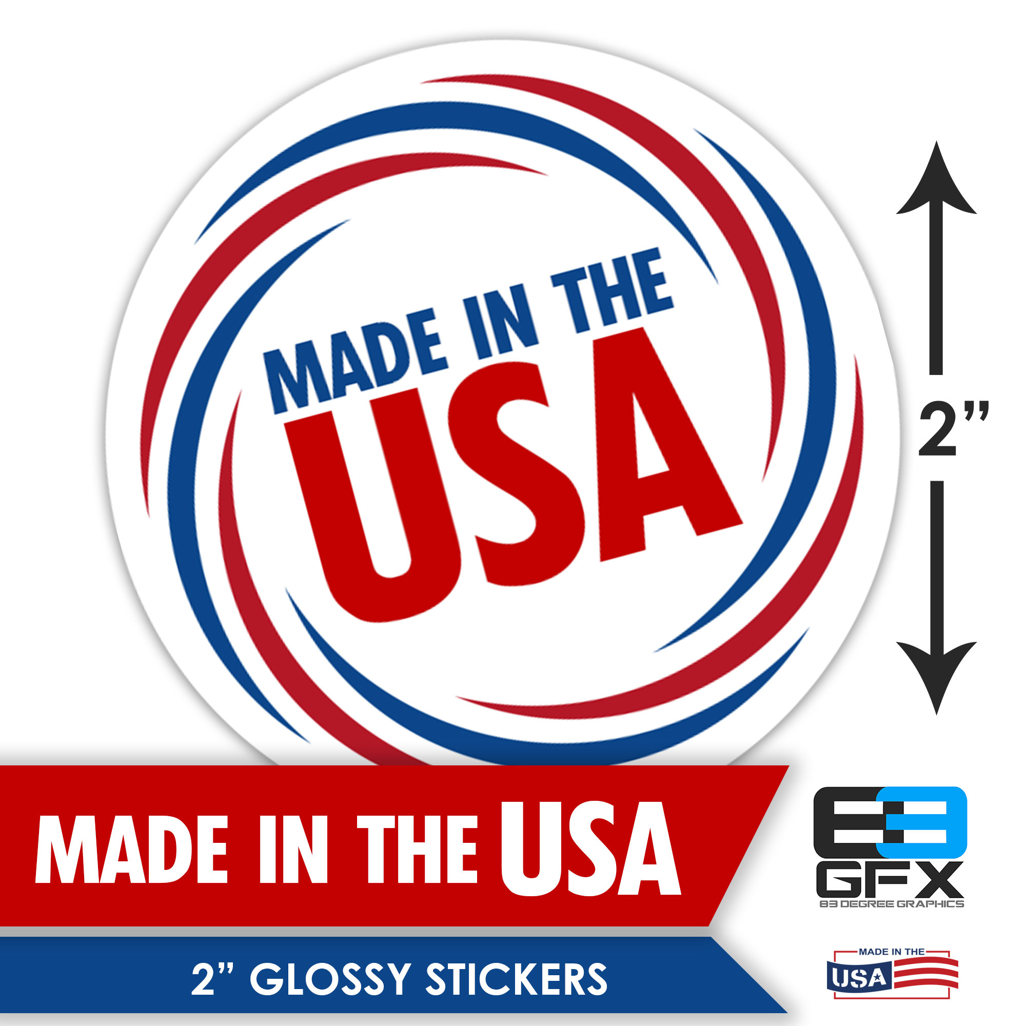 Made In The USA Patriotic 2 Stickers 20 Stickers Per Sheet