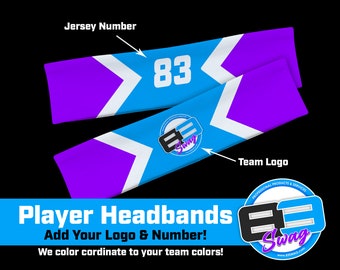 Custom Team Sport Polyester/Spandex Headbands with your team name, jersey number & colors. Bulk discount available for entire teams!