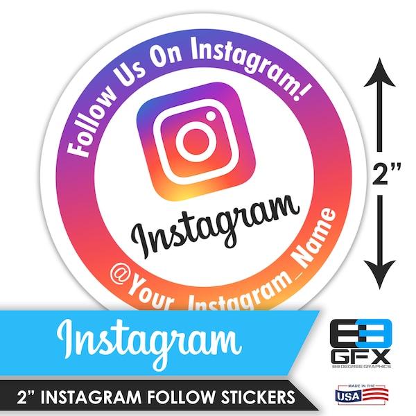 Personalized! Follow Us On Instagram 2"x2" Sticker Sheets - 20 Stickers Per Sheet - Includes your Instagram address