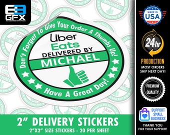 Personalized! 2" [ Have A Great Day] Green Delivery Driver Bag Stickers - 20 Stickers Per Sheet- Food Delivery