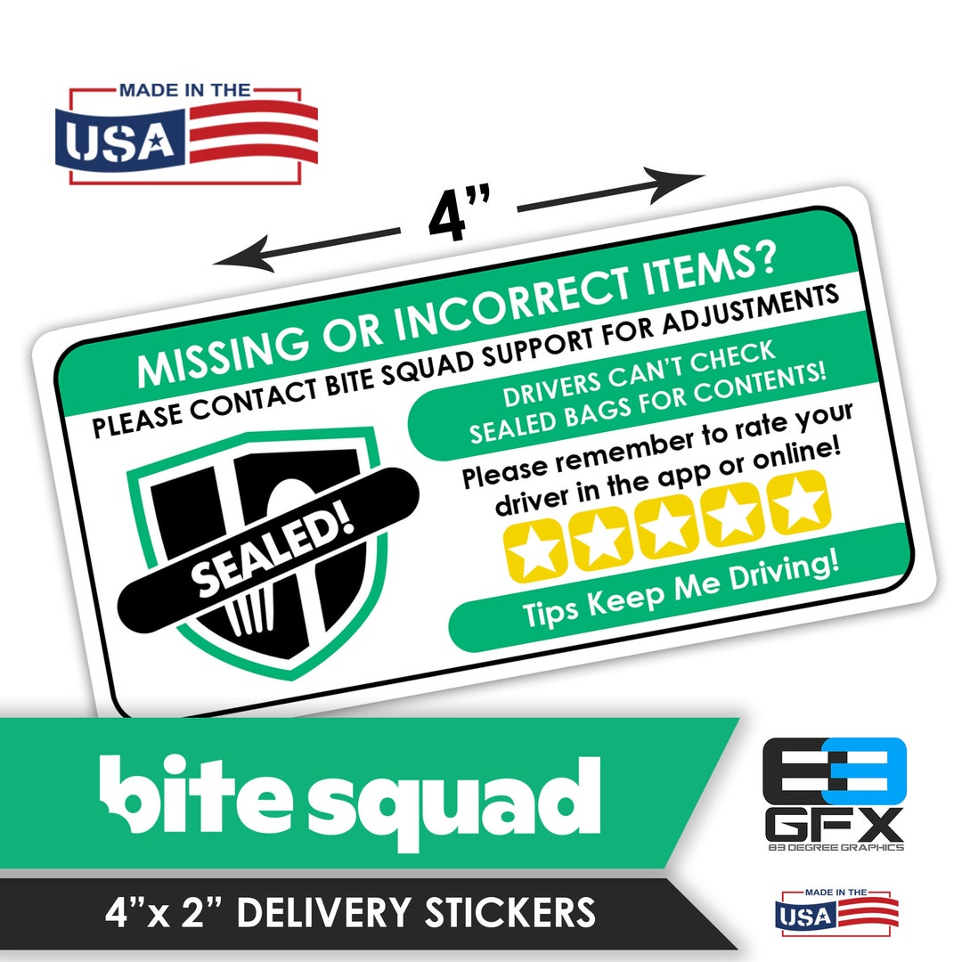 Bite Squad 4"x2" [missing Items - Ratings & Tips ] Delivery Driver Bag ...