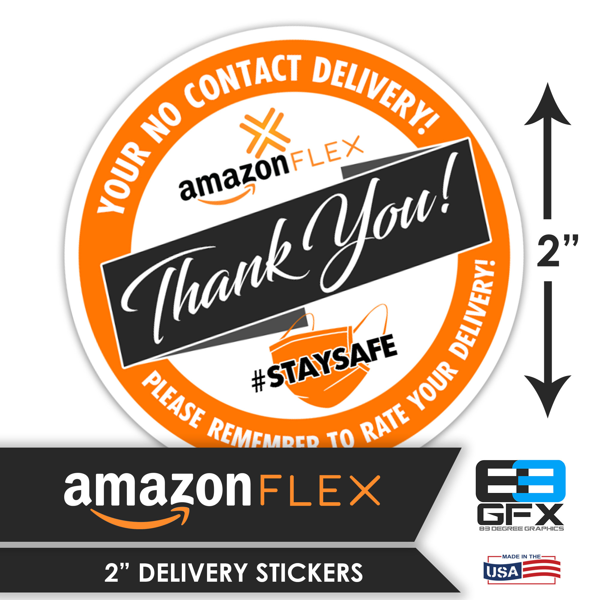 Amazon Flex 2x2 No Contact Delivery Bag or Box Stickers 20 Stickers Per Sheet Food Delivery