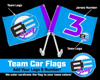 Custom Team & Player Car Flag - Full Sublimated - Double Sided - Includes your team logo, jersey number and team colors!