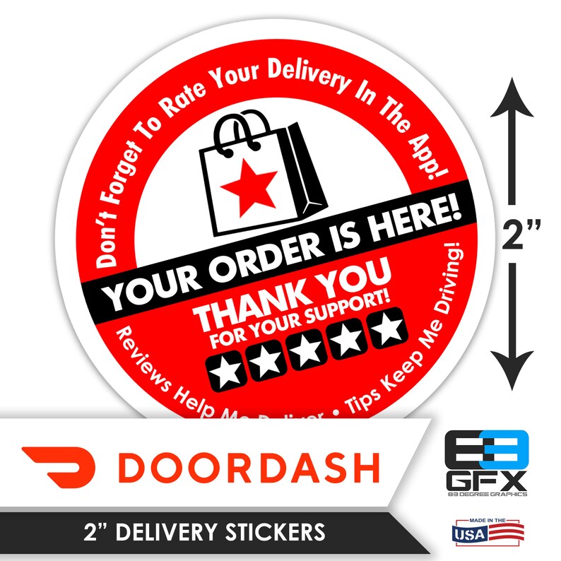 Doordash 2x2 5 Stars Delivery Bag Stickers Etsy