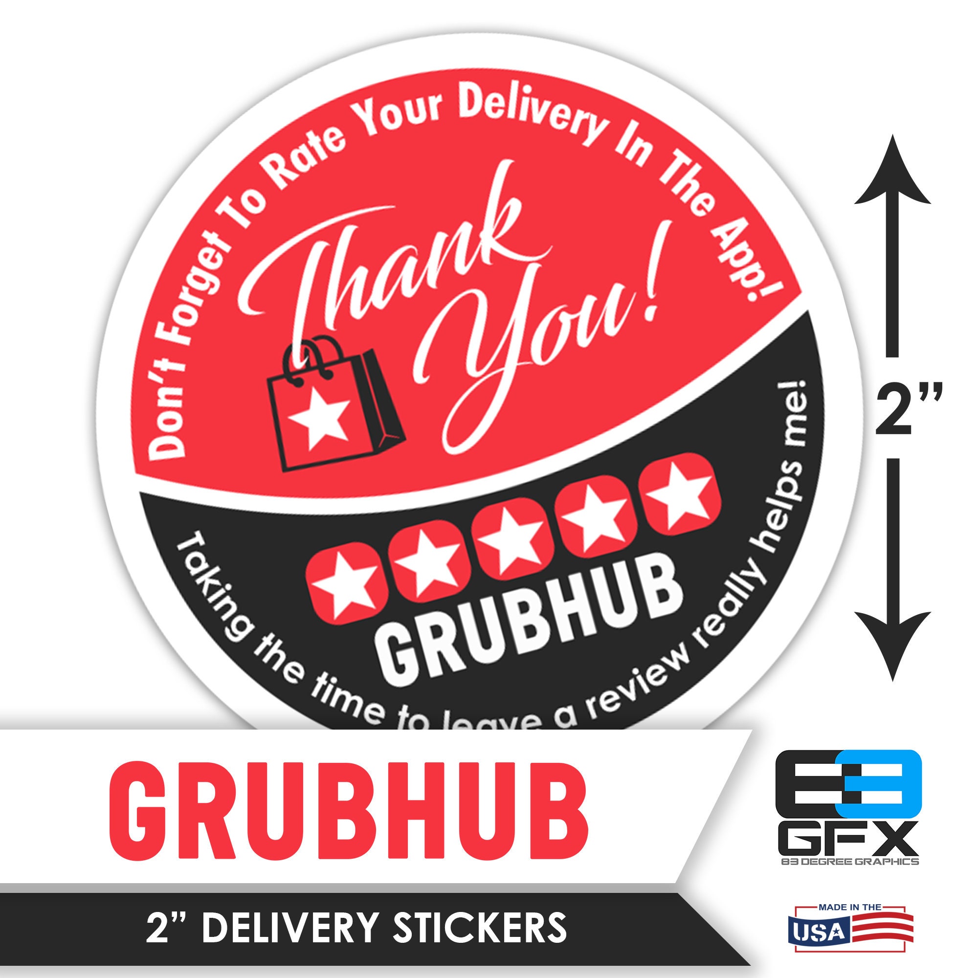 Food Delivery 20 Stickers Per Sheet Delivery Bag Stickers Grubhub 2x2-5 Stars