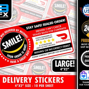 Personalized Doordash Themed Delivery 4x2 5 Star Rating Delivery & Missing Items Bag Stickers 10 Stickers Per Sheet Food Delivery image 1