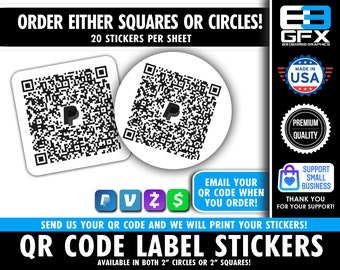 2"x2" QR Code Sticker Sheets or Vinyl Decals - Submit your QR Code image and we print them! Matte Sticker sheets or Vinyl Decals