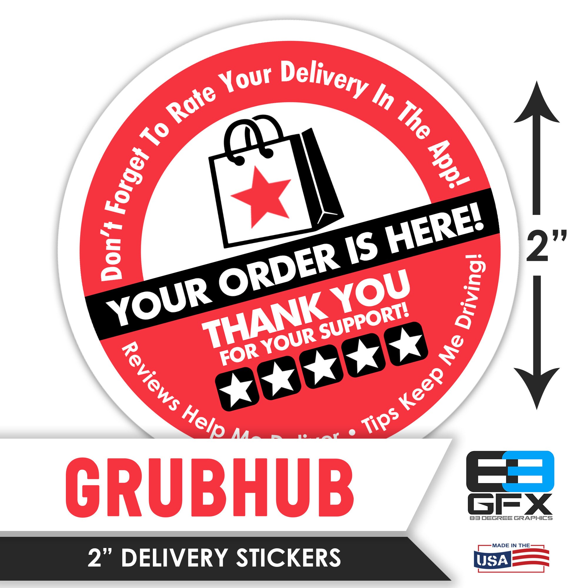 Grubhub 2x2 5 Stars Delivery Bag Stickers 20 Stickers Per Sheet