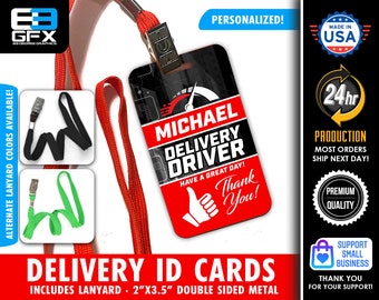 Thumbs Up - Double Sided Delivery Metal Lanyard ID Card (Includes Colored Lanyard) 2"x3.5"