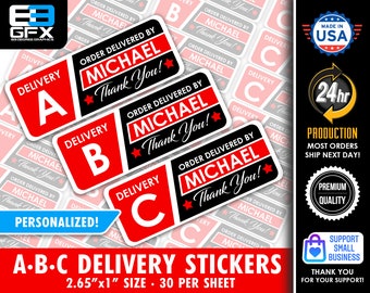 A B C Delivery "Personalized" Organizational Bag Stickers - 30 Per Sheet - 2.65"x1" Size - Get Your Multiple Orders Organized!