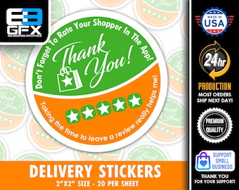 2" [Thank You & 5 Stars] Delivery Driver Bag Stickers - 20 Stickers Per Sheet- Food Delivery