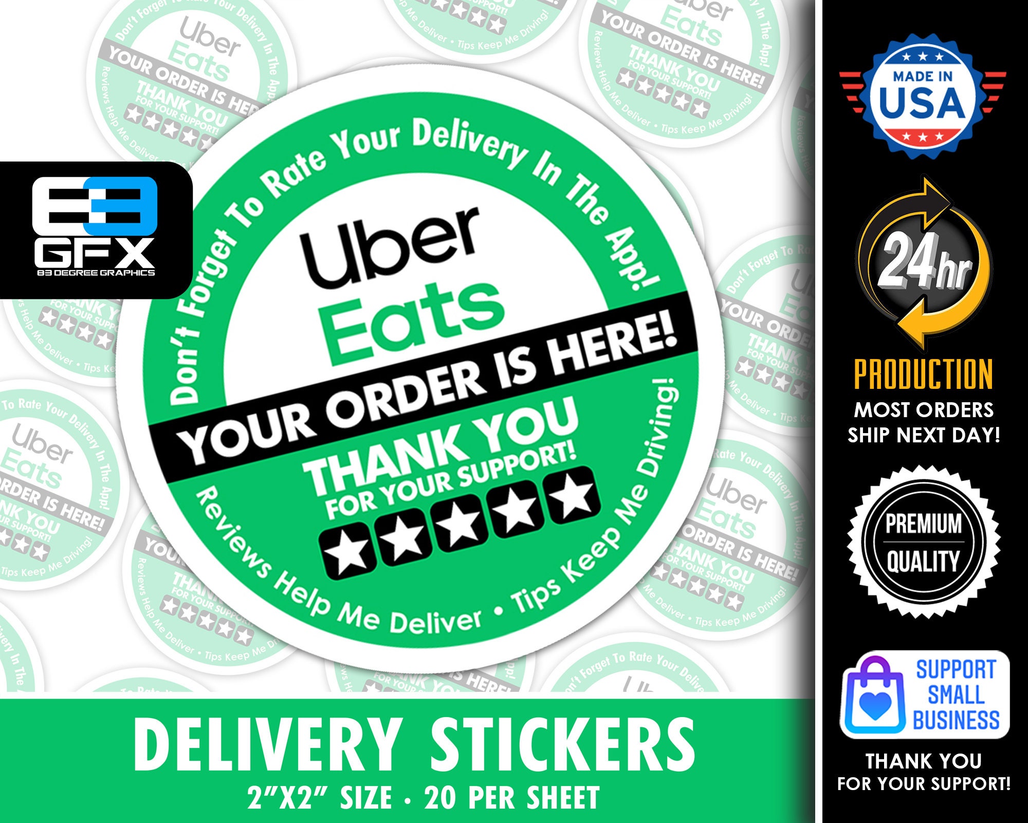 Uber Eats 2x2 5 Stars Delivery Bag Stickers Etsy