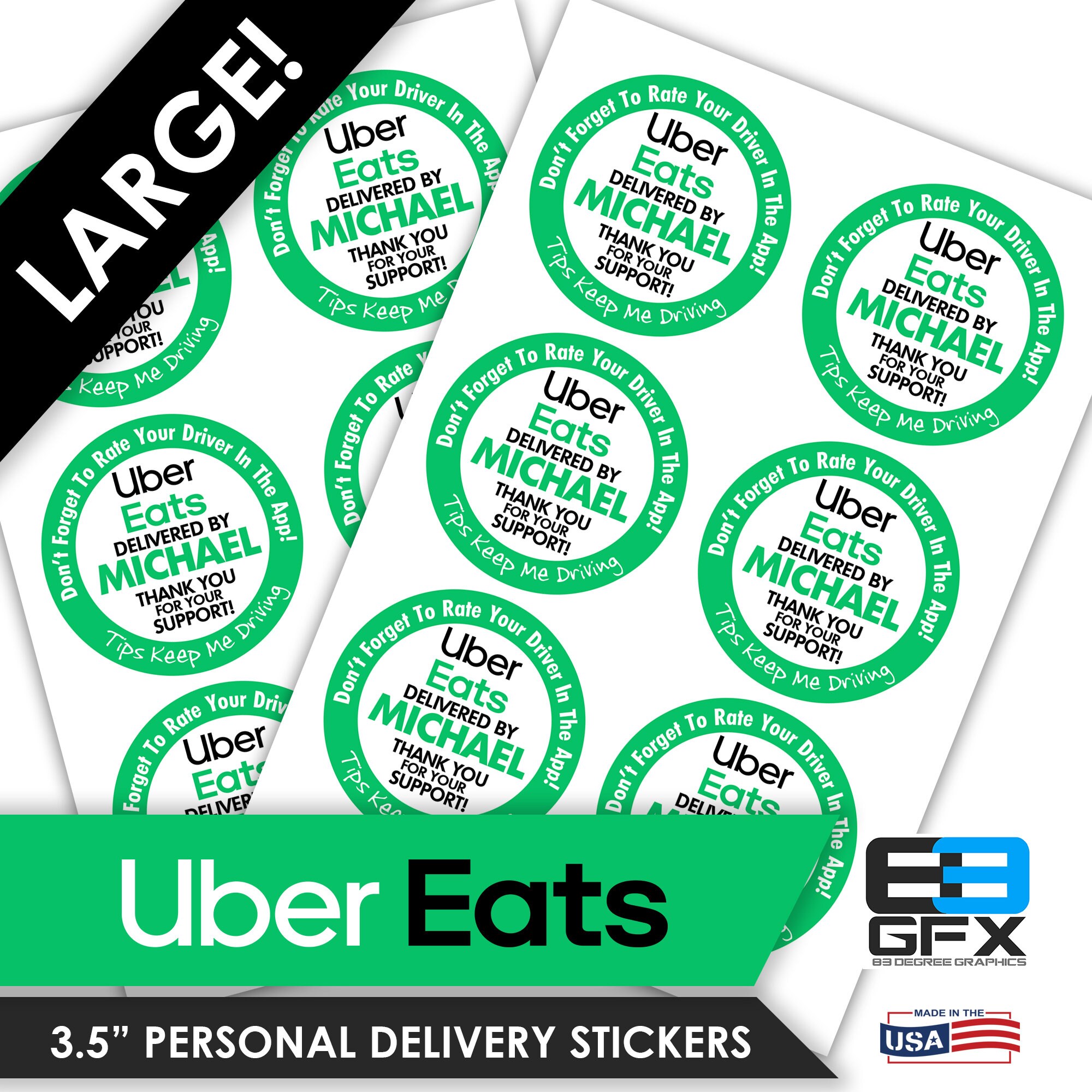 LARGE Personalized! Uber Eats 3.5 [ Tips Keep Me Driving ] Delivery Bag