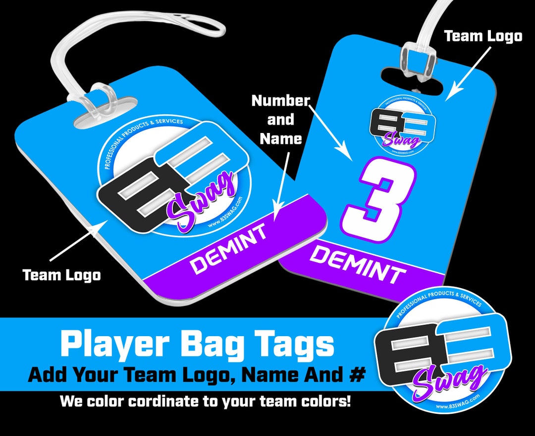 Custom Personalized Sports Bag Tags 3x4 Hard Double or Single Sided Acrylic Add Your Team Logo