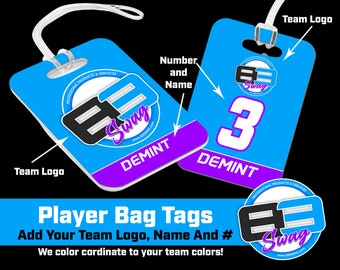 Custom Personalized Sports Bag Tags - 3"x4" Hard Double or Single Sided Acrylic - Add Your Team Logo! - We Match Your Team Colors