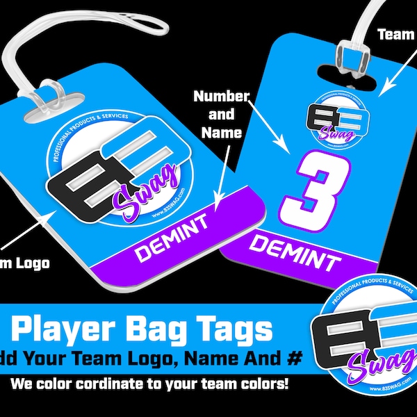 Custom Personalized Sports Bag Tags - 3"x4" Hard Double or Single Sided Acrylic - Add Your Team Logo! - We Match Your Team Colors