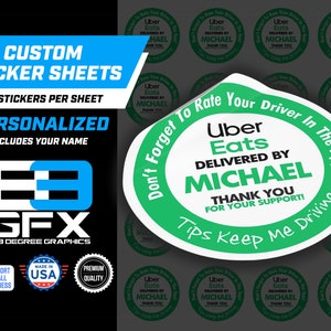 Personalized! 2"x2" "Tips Keep Me Driving" Delivery Bag Stickers - 20 Stickers Per Sheet- Food Delivery - Uber Eats