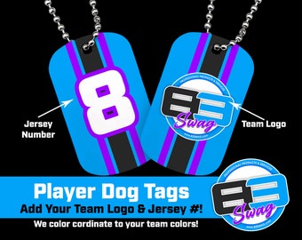 Custom Team & Player Dog Tags - Includes Chain - Double Sided Sublimated Metal - We match your team colors!