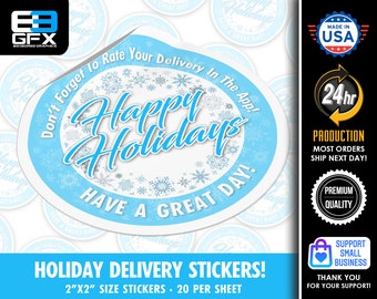 Happy Holidays - Delivery Driver Bag Stickers - 20 Stickers Per Sheet- Food Delivery