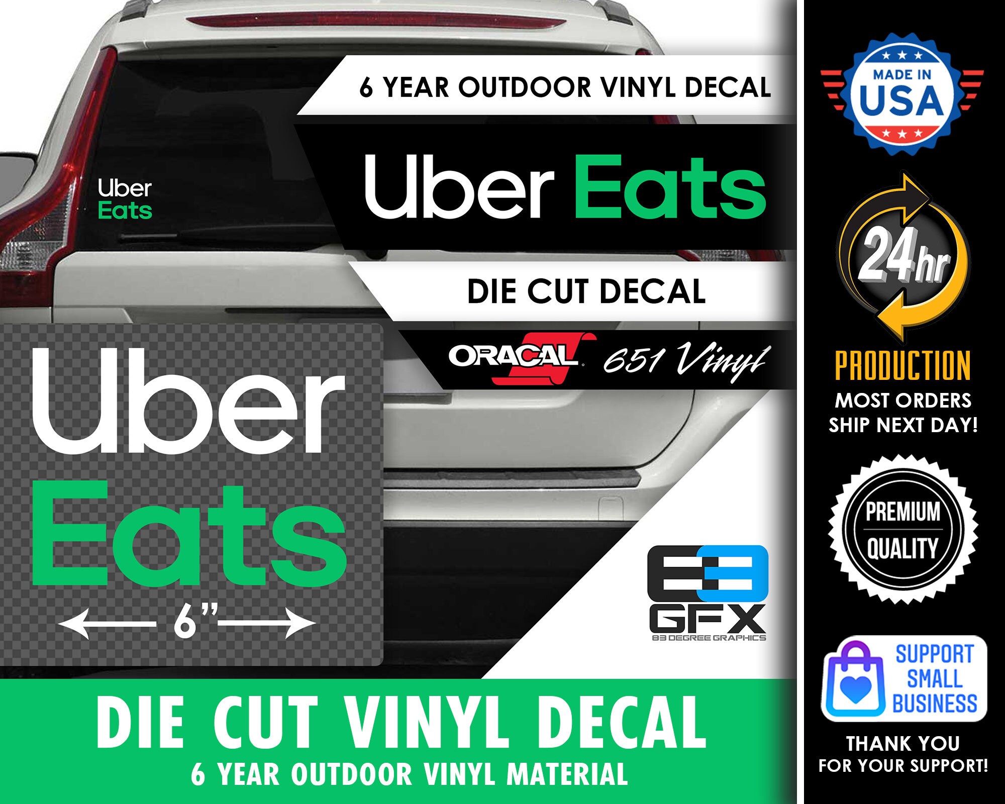 6 wide Uber Eats Delivery Vinyl Die Cut Decal - Green Stacked 2020 ...