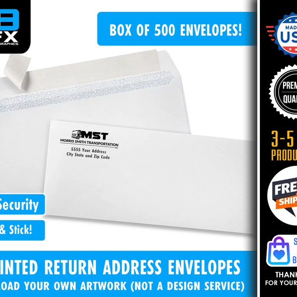 Professional Press Printing  - #10 Business Envelope Return Address Printing - Includes Envelopes! 500 Count Box!