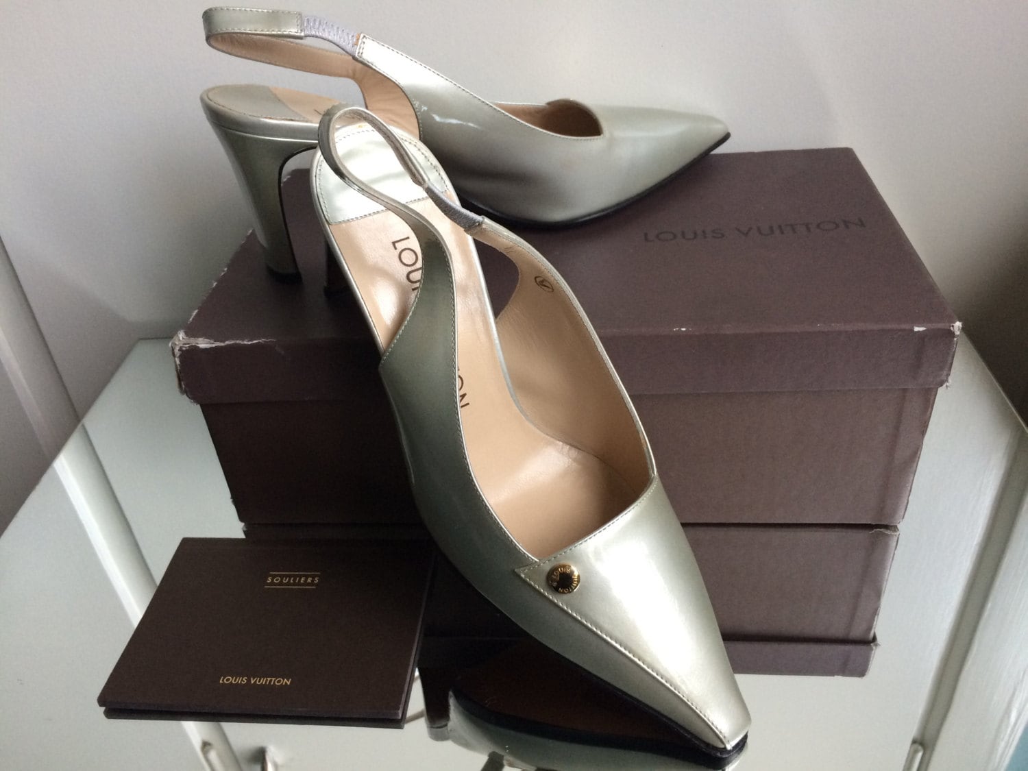 Vintage Louis Vuitton Shoes in Silver Patent Leather NEW Never 