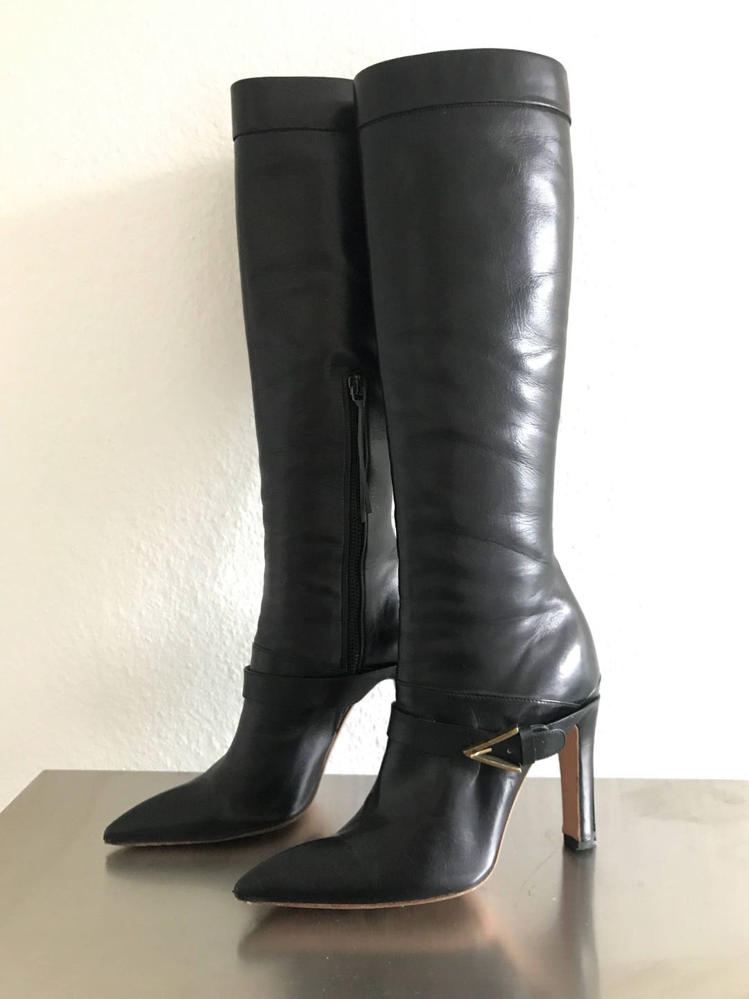 ALAIA Stunning Black Leather Boots Vintage - Etsy