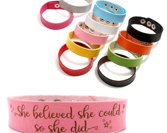 Faux Leather She believed she could Inspirational Bracelet: Adjustable Length