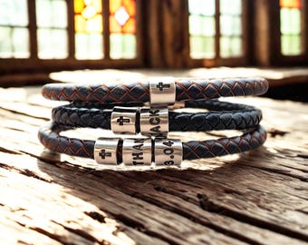 Christian Bracelet with Hand Stamped Cross and optional personalised rings: Religious Gift