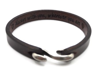 Personalised Leather bracelet with Hidden Secret Message - Gift Boxed