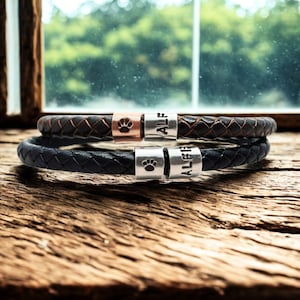 Personalised Pet Memorial Bracelet: Braided Leather Dog Lover Gift