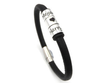 Personalised Leather Bracelet for Men: Engraved Name Multi Ring