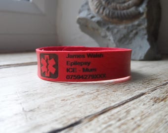 Medical Alert Bracelet - Adjustable Length - Choice of Colours - Dual Sided - Personalised Engraved