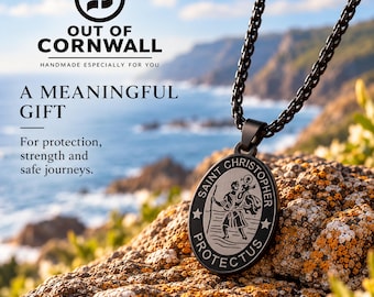 Personalised St Christopher Necklace, Engraved Travel Gift