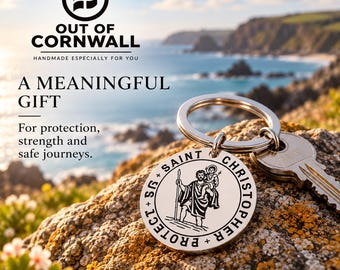 Personalised St Christopher Keyring, Engraved Safe Travel Gift