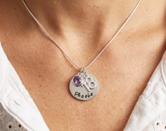 Personalised 18th Birthday Necklace: Custom Name Disc & Birthstone Charm
