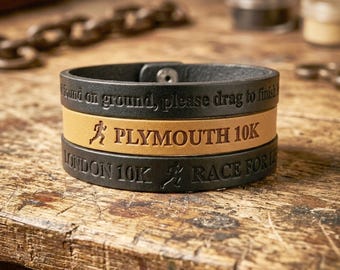 Personalised 10K Runners Bracelet – Handmade Leather Gift for Runner