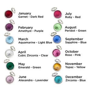 The choice of birthstone charms available