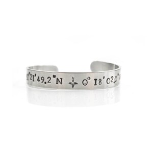Personalised Coordinates Cuff Bracelet, Stamped Latitude Longitude, Gift Boxed